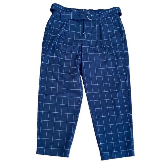 A New Day Belted Trousers Plaid Navy 12 - Picture 1 of 4
